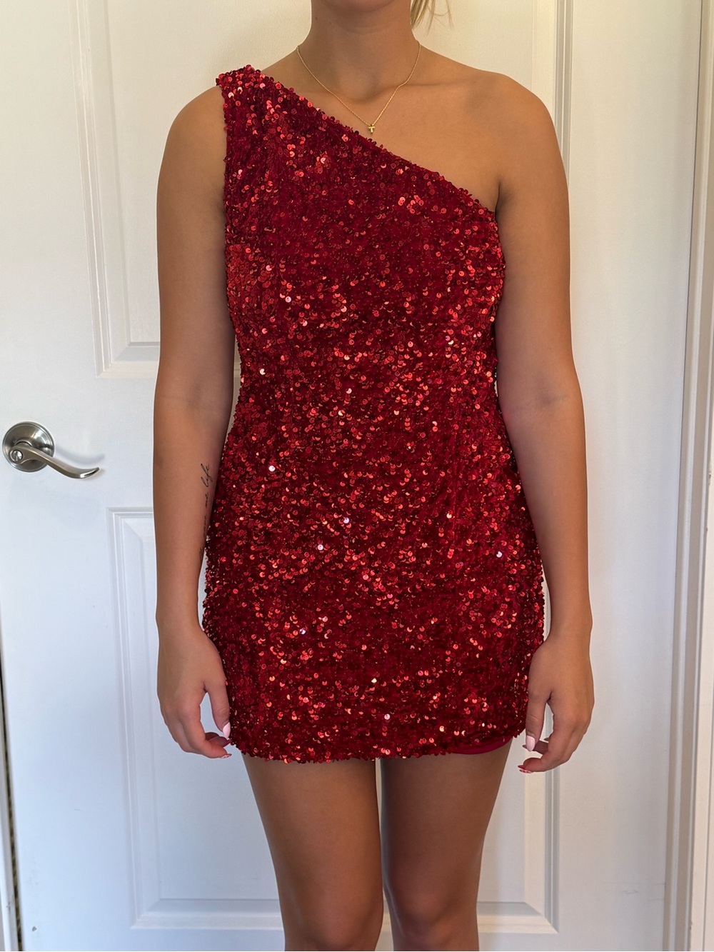 Red One-Shoulder Sequin Mini Dress - Elegant Party Style